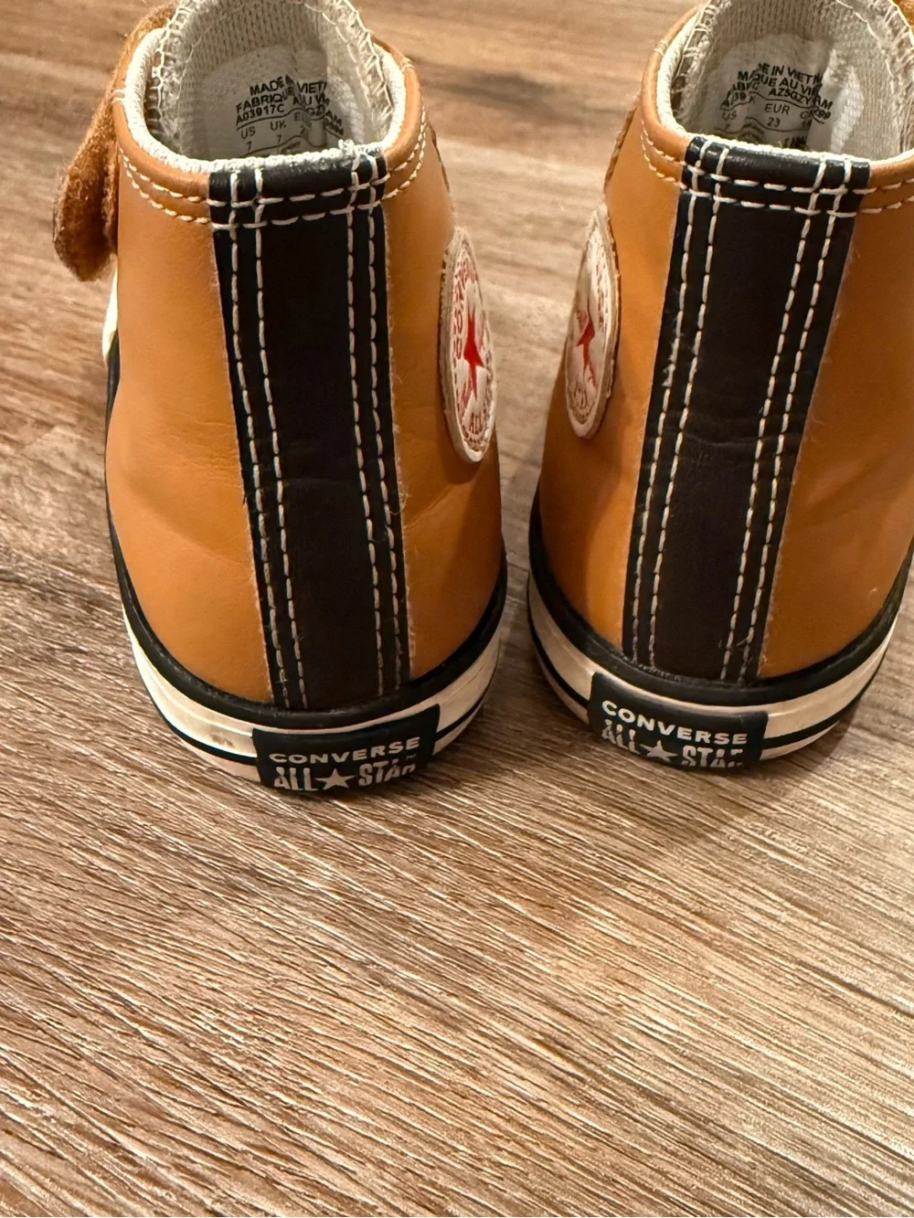 Converse All Star High Top Sneakers Toddler Sz 7 Tan Brown Leather No Tie